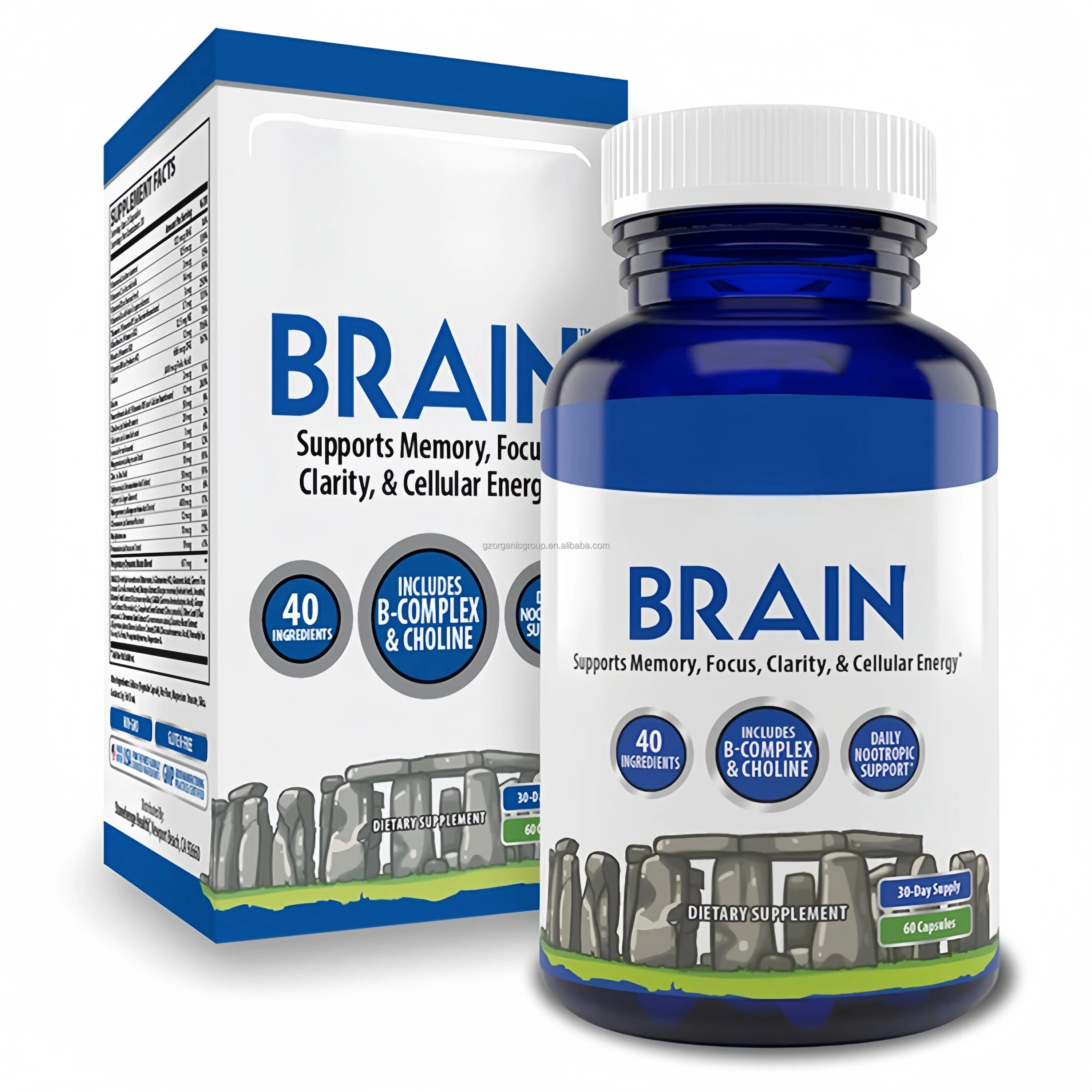 Stonehenge Cdp-Choline Nootropic Capsules Dynamic Brain Focus Clarity Phosphatidylserine Supplement Vegan Memory Booster Capsule