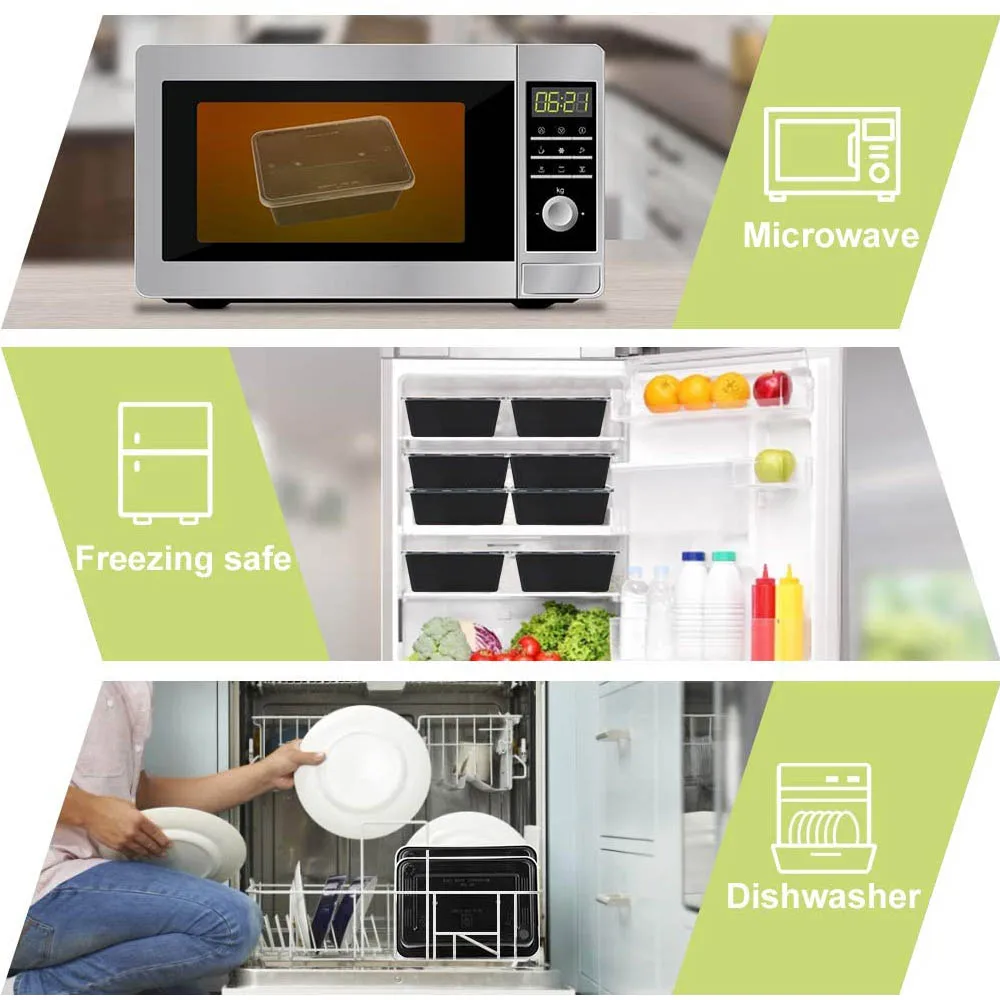 25Pcs Disposable Lunch Box 750ml Black Plastic Lunch Box Refrigerator Microwave Tableware Food Storage Container Lunch Box