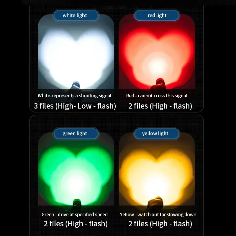 Multifunctional 4-Color LED Railway Signal Torch Strong Magnetic Rechargeable Battery IP65 Traffic Bright Light