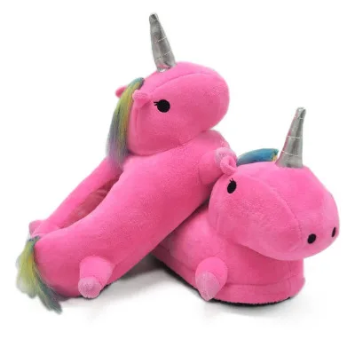 
New warm full drag cartoon unicorn LED colorful lights home indoor plush slippers 