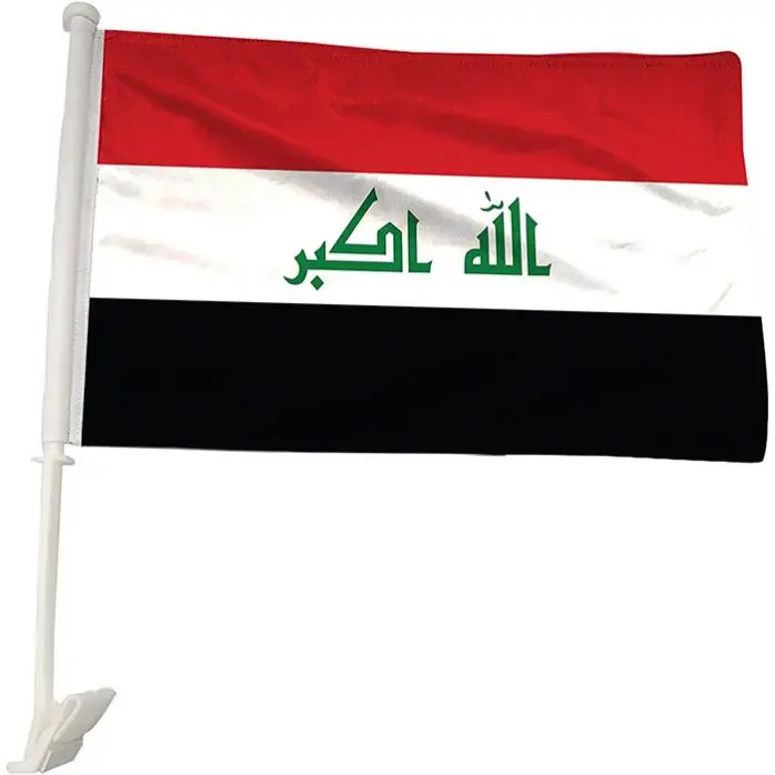 Manufacturer Iraqi Car Flag 12X18 Inches Polyester Fabric White Plastic Pole National Iraq Flag For Car Window