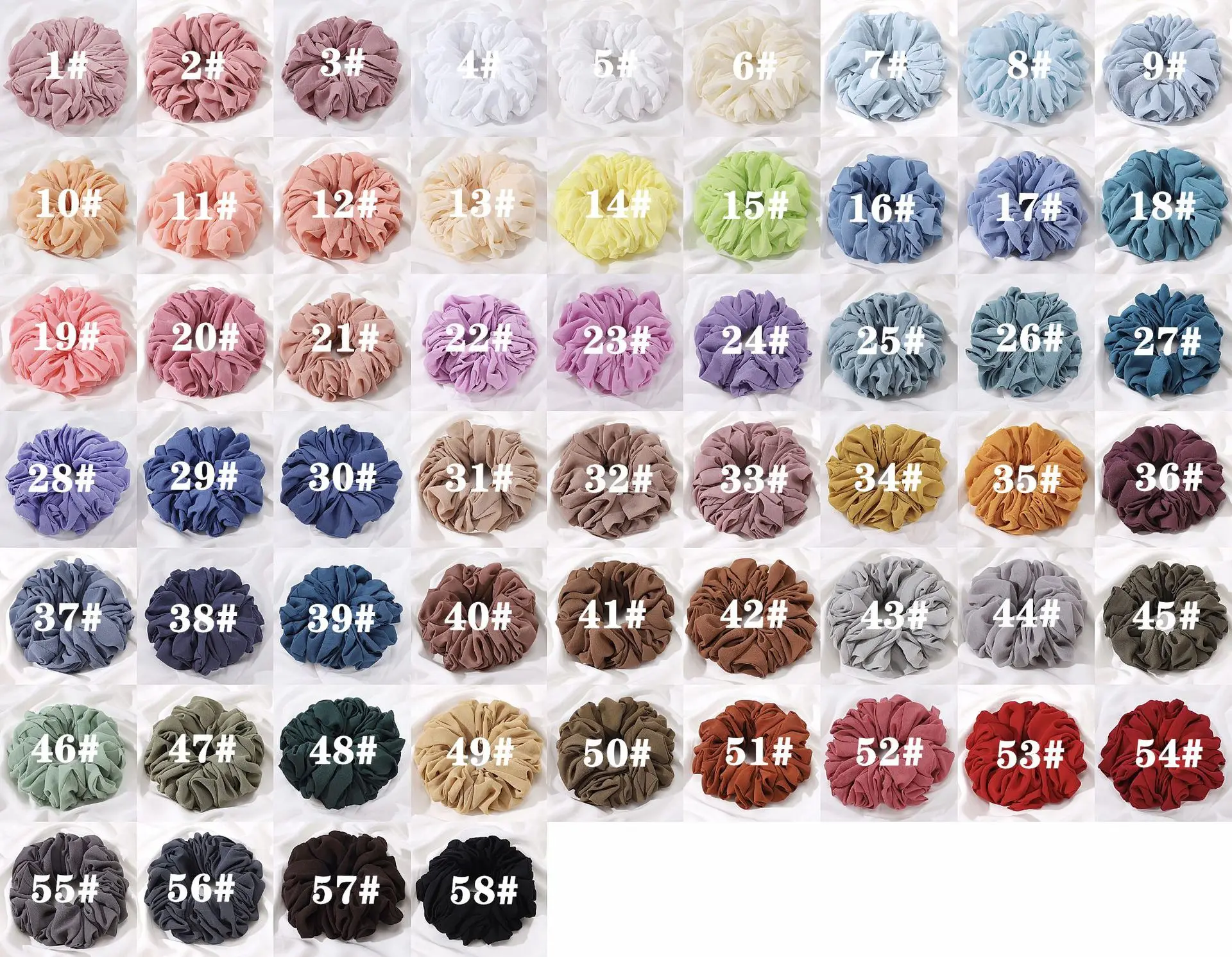 Chiffon Hijab Oversized Scrunchies for Malaysian Women 15X15CM Solid Colors Elastic Hair Accessories Muslim Indonesian Hair Band