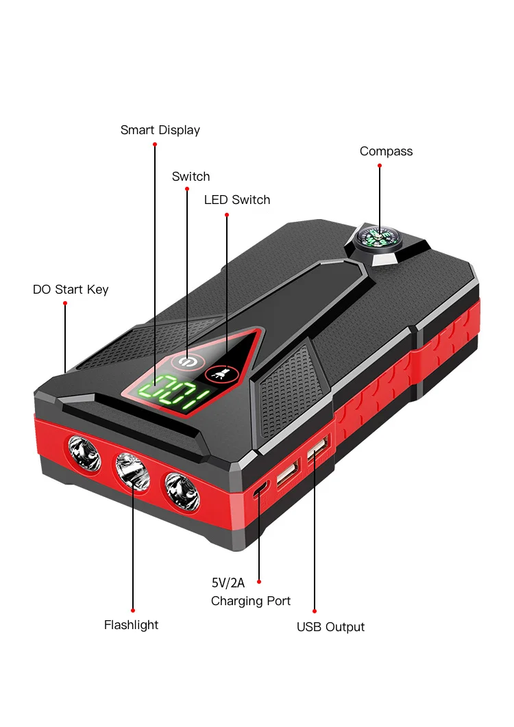 Car Jump Starter Portable Car Charger Multi-function Start Jumper Emergency Battery Booster Car Power Bank With Air Pump
