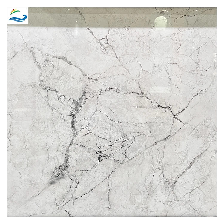 60x60 Interior Stick on Wall Decoration White Glossy Full Glazed Porcelain Tiles Bathroom Marble Floor Tile Polished Living Room
