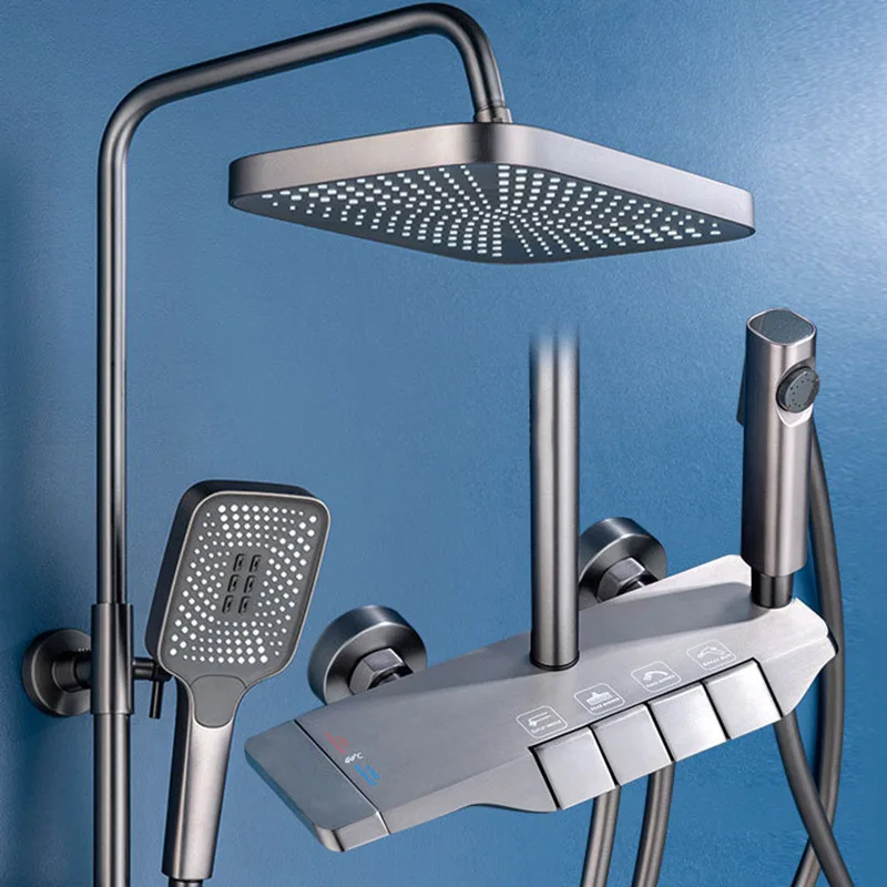 2024 wholesale piano key bathroom big rainfall black shower head column mixer faucet set of shower taps