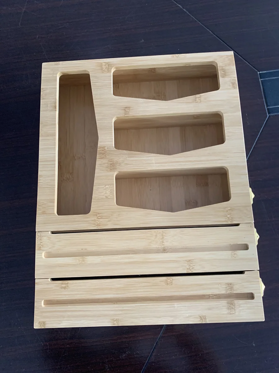 Bamboo Ziplock Food Bag Storage Organizer Plastic Wrap Dispenser with Cutter for Gallon Snack Quart Sandwich Bag Cling Film