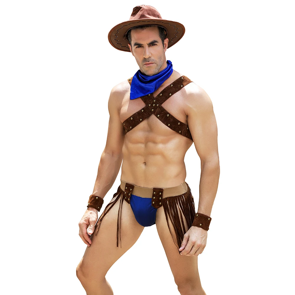 adult men western poncho party cosplay wild west christmas party performance sexy male costumes men cowboy costume