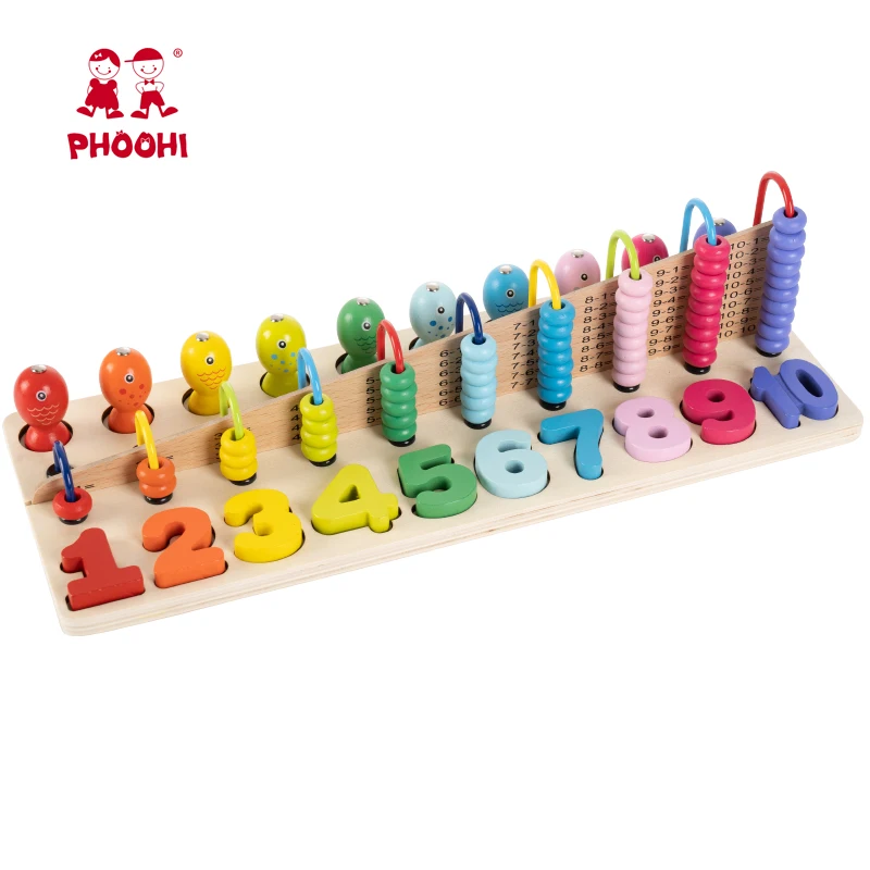 Children Montessori Play Baby Number Abacus Fishing Wooden Educational Toy For Kids