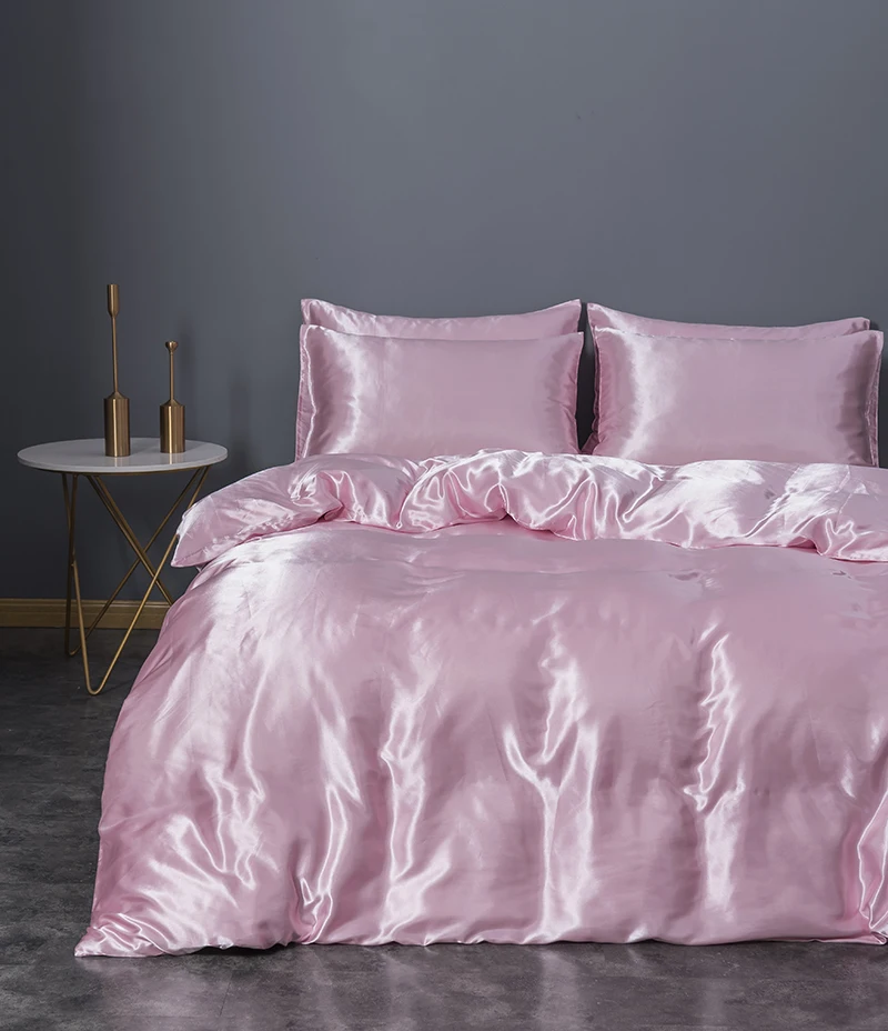 2024 Trending Products OEM ODM Home Hotel Romantic Pink Silk Quilt Cover Bedding Set