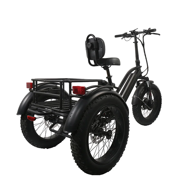 LCD Display 48V 500W Rear Hub Motor Fat Tire Electric Cargo Tricycle 48V 500W 3 Wheel Electric Bike With Pedals