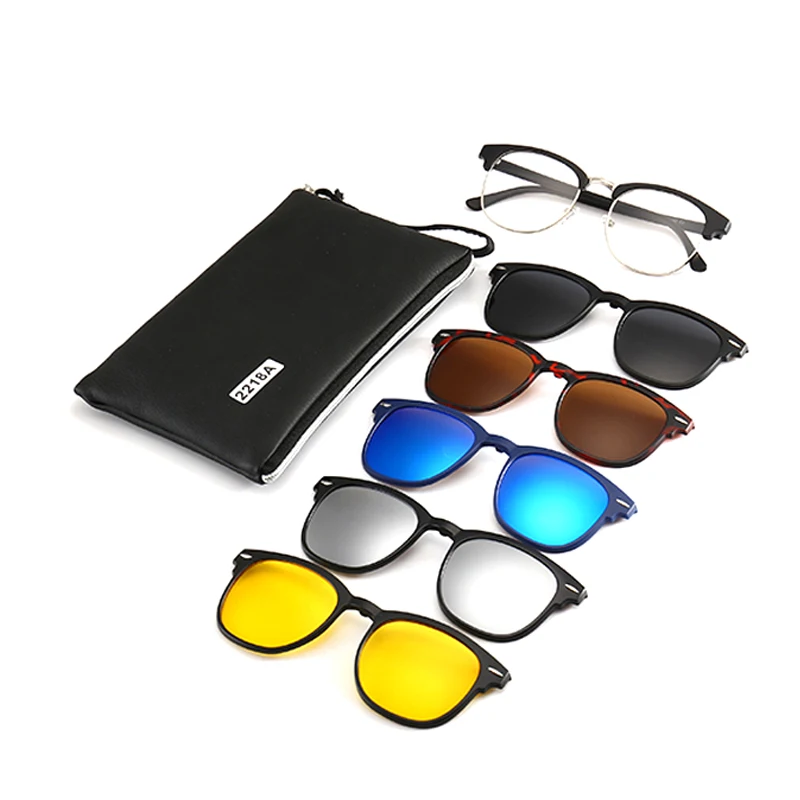
 2218T сильный петля очки 5 в 1 магнит поляризованные солнцезащитные очки сменные магнитный зажим на солнцезащитные очки для женщин  