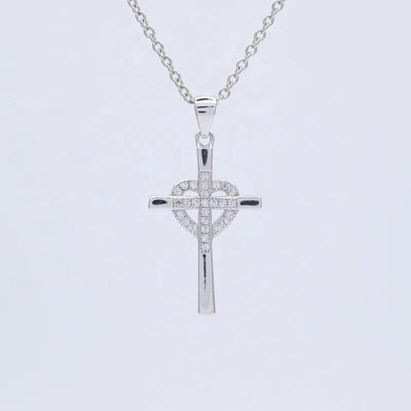 minimalist silver pendant Christian Heart with Cross Pendant 925 sterling silver