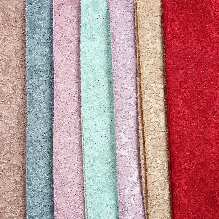 Good quality jacquard polyester wholesale woven glitter fabric for wedding dress