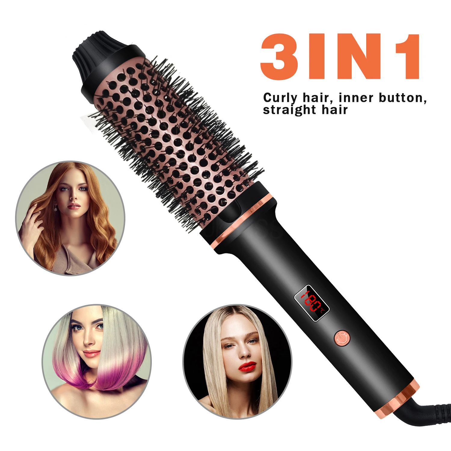 3 in 1 Round Rotating Volumizer Styler Rotating Hair Brush Automatic Rotating Styler Ionic Hair Brush hot air Dryer