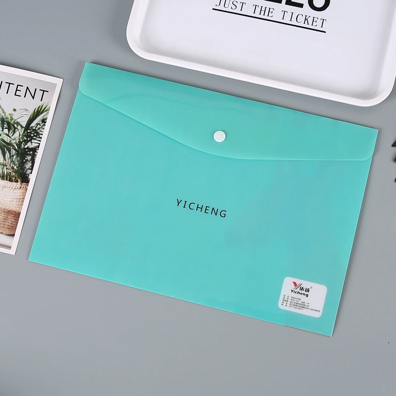 Custom Print A4 Button PVC Clear Bag File Letter Envelopes Document Folders