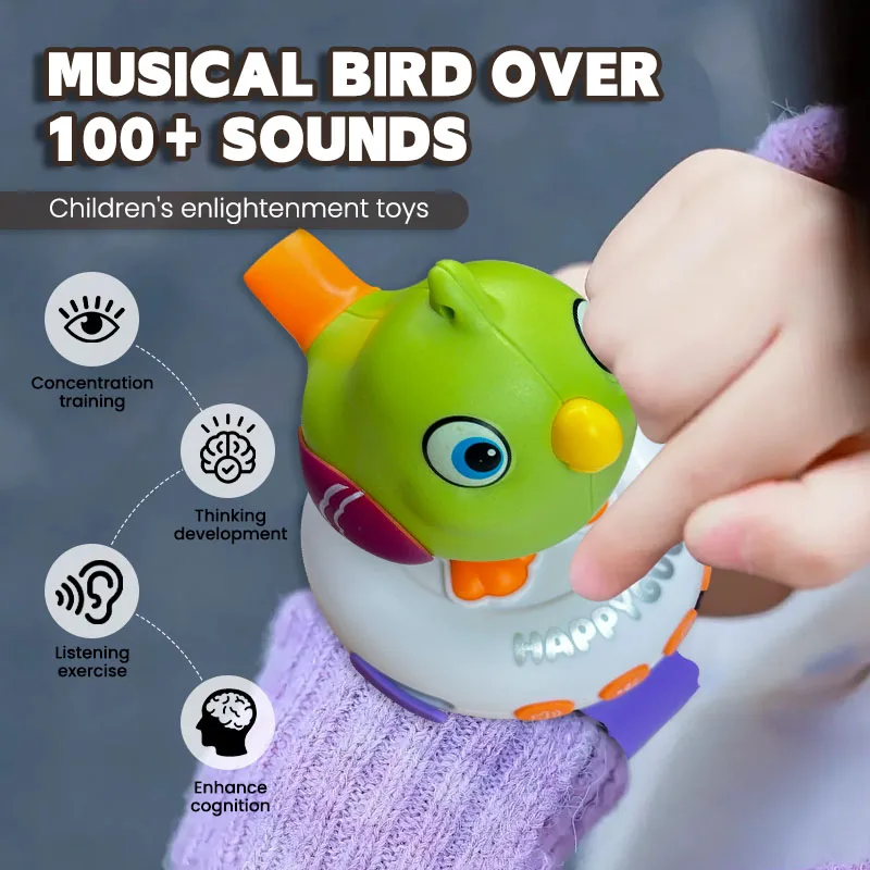 Electronic Talking Bird Watch Bird Whistle Animal Wrist Cartoon Watch with Music and Lights Educational Recordable Toys