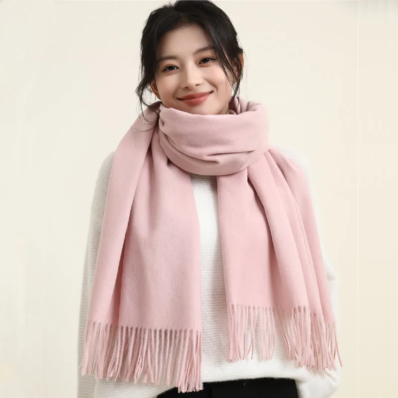 Hot Sell Winter Plain Color 200*70CM Cashmere Feel Scarves Men And Women Outwear Warm Big Shawls Wool Pashmina Scarf With Tassel