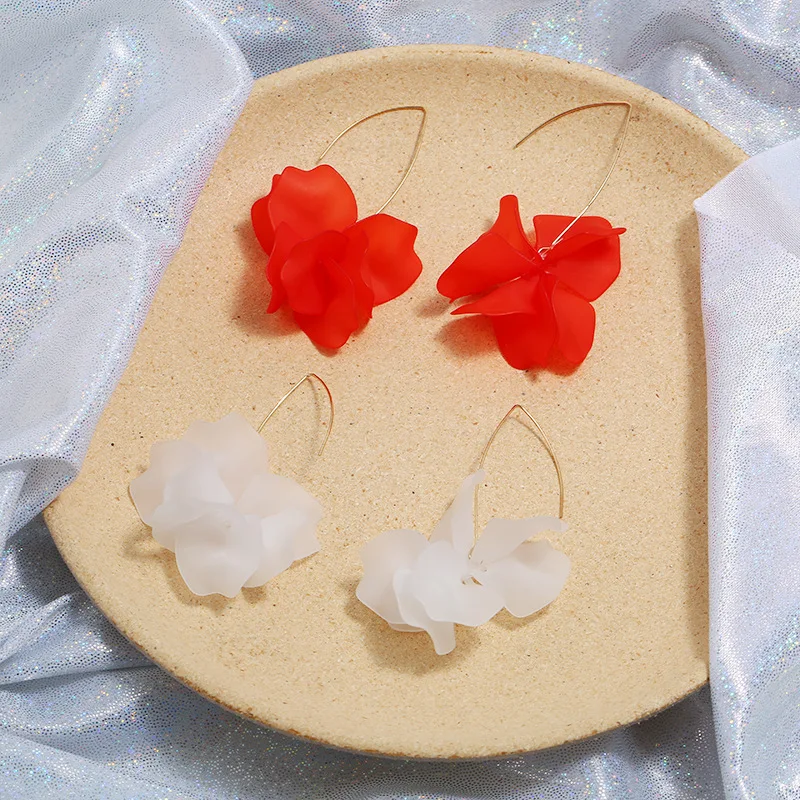 2020 New Korea Style Fashion Pressed Flower Earring Hook Dangle Long Earrings