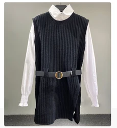 Женский вязаный жилет без рукавов S7175, вязаный джемпер, топ, зимний свитер с рубашками, блузка