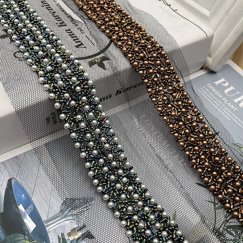 
GUGUTREE Pearl Beaded Lace Edge Trim,,beads laces trims Ribbon,Bridal Dress Tassel braid DIY accessory appliques,KZ-203262 