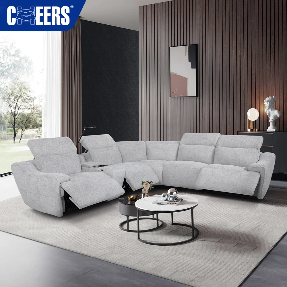 MANWAH CHEERS Customizable Luxury Fabric Sofa Living Room Set Furniture Recliner Sofa L Shaped Reclining Sectional Sofa Couch
