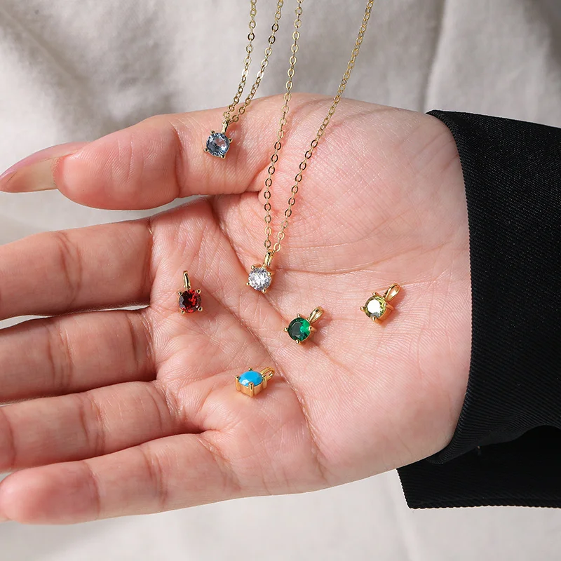 925 Sterling Silver 12 Colors Summer Fine Jewelry Personalized Zircon Birthstone Pendant Necklace Women