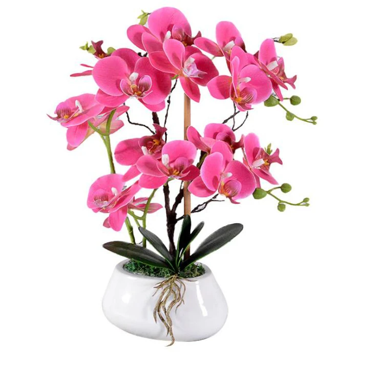 Nordic Style Potted Cymbidium Orchid Real Touch Home Wedding Decor Silk Latex Phalaenopsis White Orchid Artificial Flower Bonsai