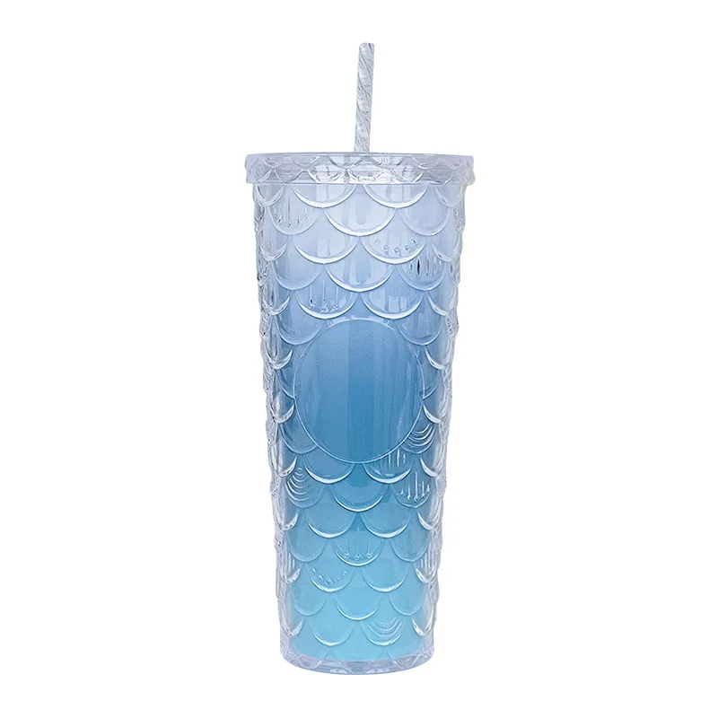 2023 Reusable Diamond Drinking Cups 24 Oz Multi Color Black Stud Fish scales Tumbler With Lid And Straw
