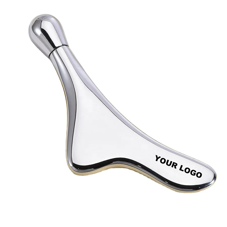 Luxury Custom Logo V Shape 3D Face Roller Massager Gua Sha Pour Visage Metal Body Sculpter Gua Sha With Roller