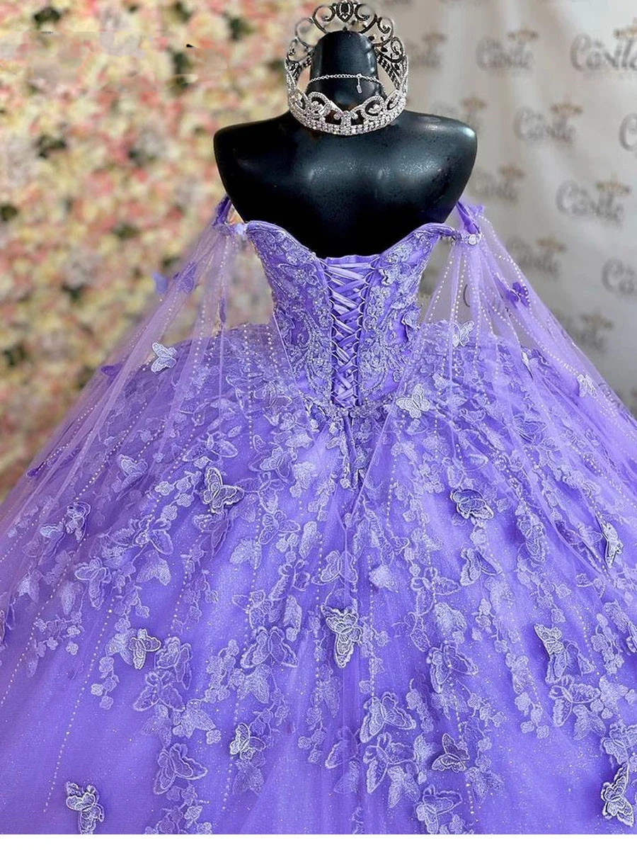 Glittering Luxury Birthday Party Vestidos De 15 Anos Corset Shiny Prom Gowns Lilac Lavender Princess Quinceanera Dresses MQ454