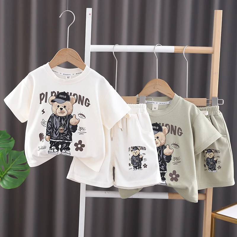 2024 New Hot Holiday Style Casual Boys Wear Summer Wholesale Cartoon Top Shorts Children Clothing Sets