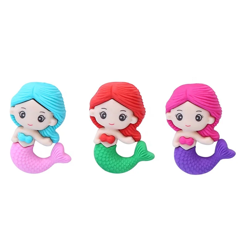 Hot Selling Cute Mermaid Erasers Cute Eraser Set Stationery Cartoon Mermaid Shaped Erasers Party Favors for Kids Random Color