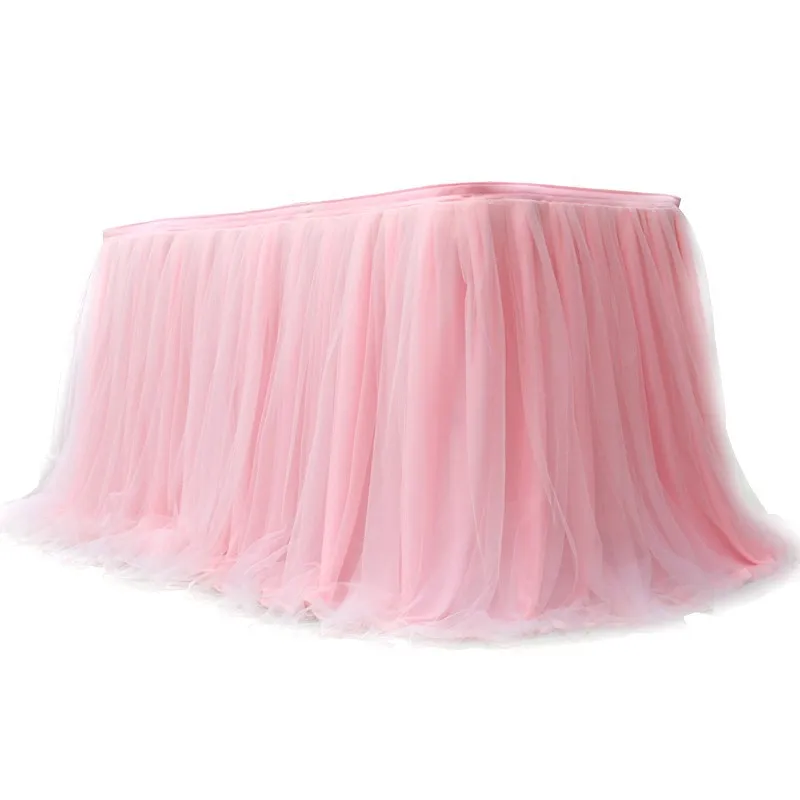 2 Layer Tutu Table Skirting Designs for Wedding Birthday Party Decoration White/Pink/Blue/Silver