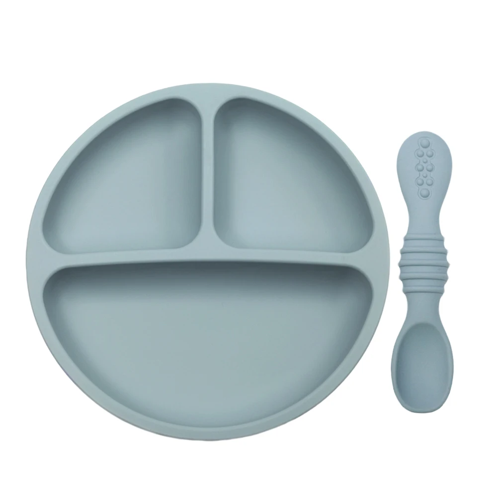 Silicone Dish Infants Feeding Baby Toddler Plate 3 Section Part Silicone Baby Plate with spoon