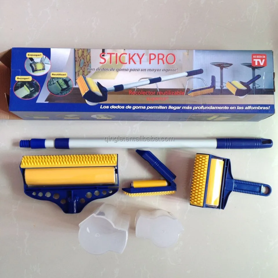 Qingle  magic Reusable Carpet Cloth Washable Sticky Lint Roller with brush Roll duster pet hair cleaner 3 set with long handle