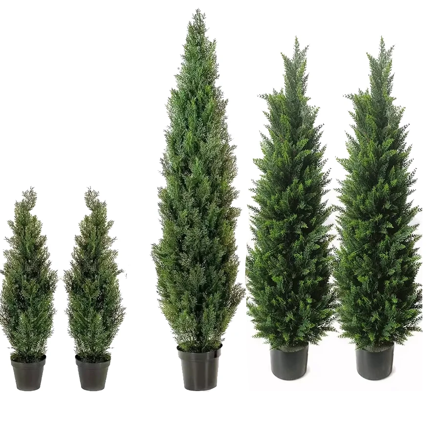 Multiple Sizes Cone spiral Shape Artificial Cypress Cedar Tree potted Cedar Topiary For Home Decorative UV Rated plant