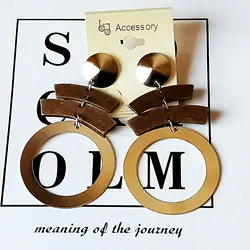 African Geometric Wooden Drop Earring Long Hollow Round Handing  For Womens Jewelry Accessories Earring