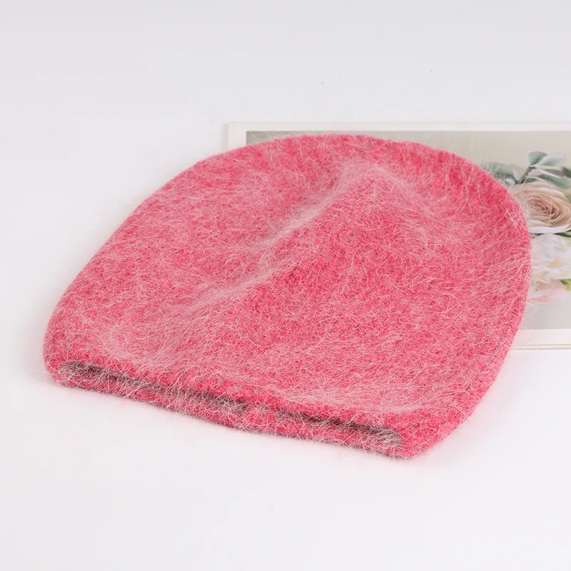 New Simple Rabbit Fur Winter Hat Soft Autumn Woman Warm Skullies No Cuff Beanie Cap With Custom Logo