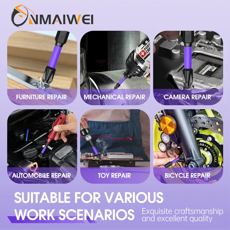 10Pcs PH2 Magnetic Screwdriver Set Magnetic Batch Head Impact Drill Bit Alloy Steel Non-slip Screwdriver 25/50/65/70/90/150mm