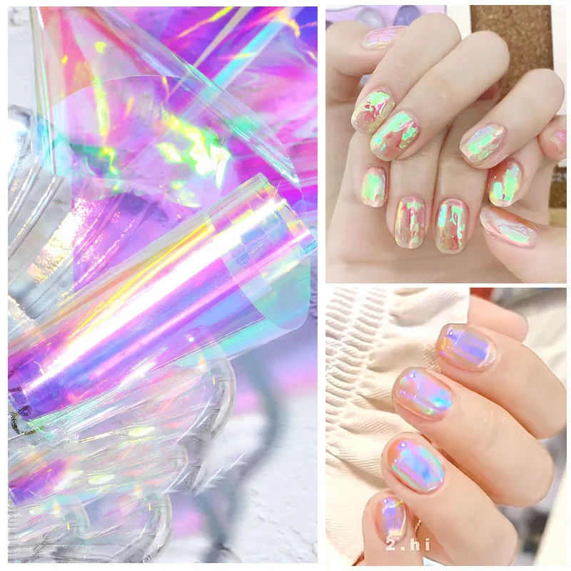 Foil Nail Art Transfer Sticker Foil Set Colorful Nail Foil Thin Iridescent Cellophane for Manicure Nail Art Decoration