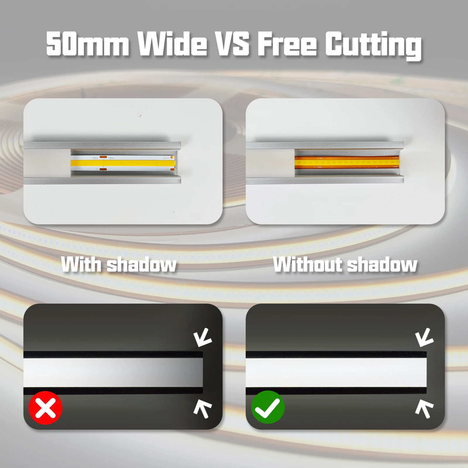 Cob Led Strip 528 Leds 8Mm Pcb Width 24V 12V Free Cuttable Flexible Cut for Home Decor Streifen