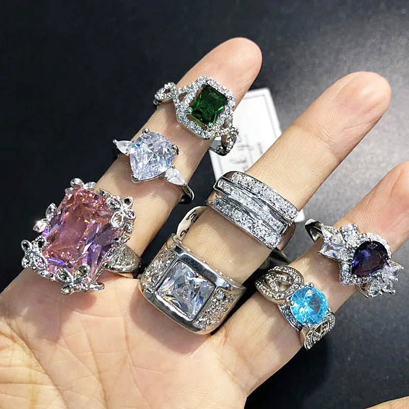PUSHI best woman fashion ring anillos perhiasan wanita colorful cheapest finger wholesale luxury zircon ring bulk rings