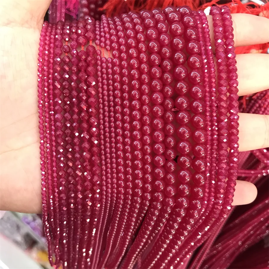 HUI RUI Natural Ruby 2mm 3mm 4mm Round Faceted Loose Gemstone Beads Ruby Beads For Jewelry Making