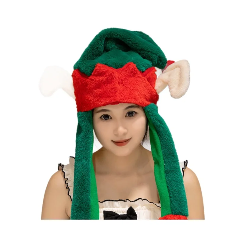Unisex Cartoon Christmas Hat with Moving Ears Plush Infrared Heating and Air Bags for Winter Festivities or Birthdays