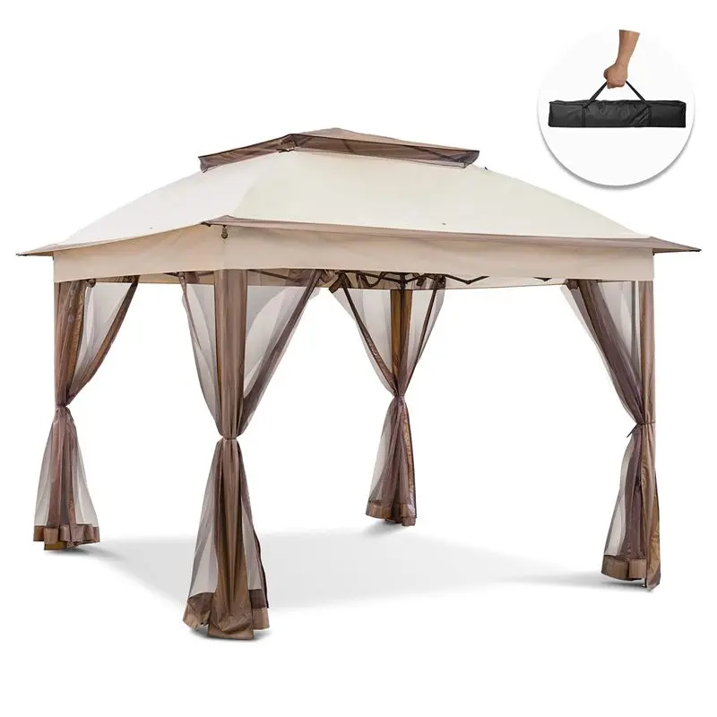 High Quality Solid Hardtop Gazebo Tent Backyard Garden Gazebo Outdoor Deluxe Steel Deluxe Gazebo with Sidewall