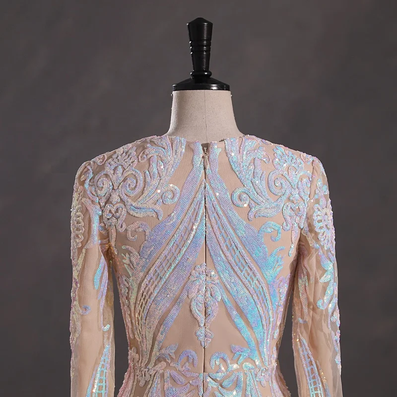 Ladies Sexy Slim Hip Boobs in Tight Evening Dress Full Sleeves Black Girls Plus Size Elegant Sequin Prom Cocktail Mermaid Gown