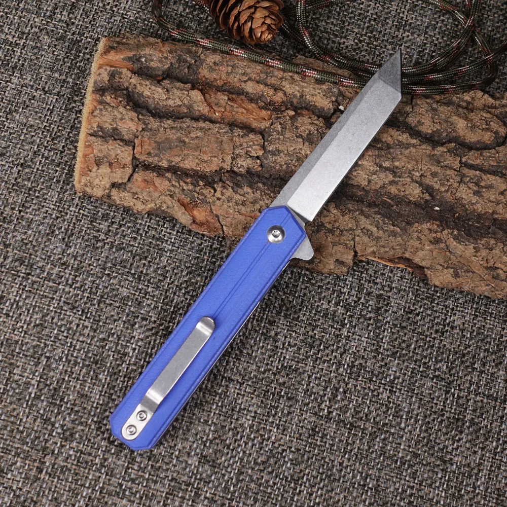 Blue Pocket Folding Knife Stainless Steel Blade for Outdoor Camping Hunting EDC