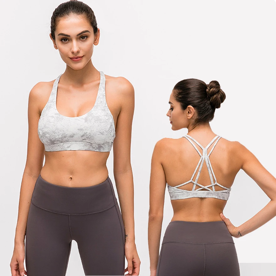 New style lulu lemon align beautiful back shockproof gathering with breast pad printing fitness vest top no steel ring Yoga bra