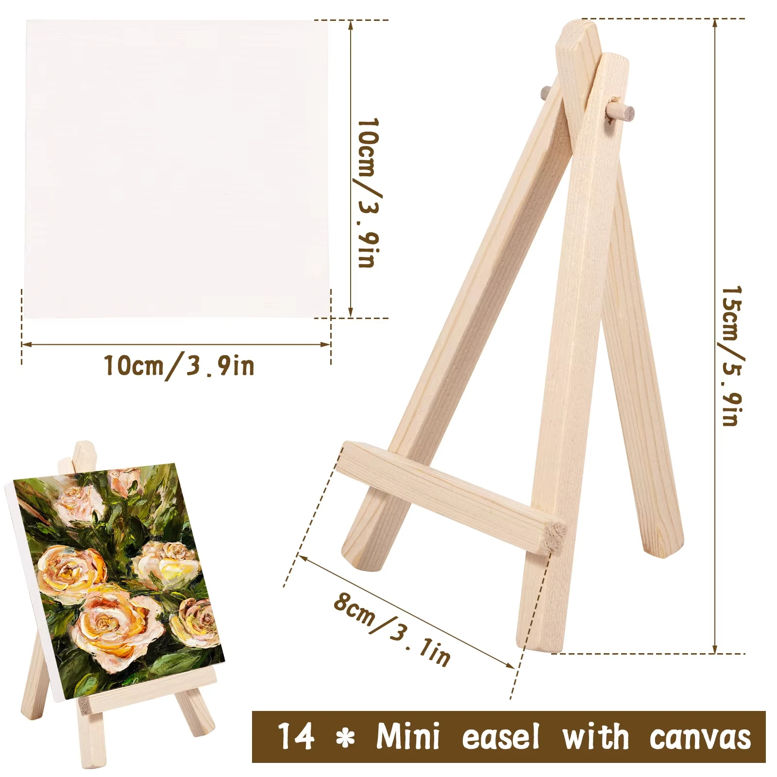 Keep Smiling Small 10*10CM Painting Stretched Canvas with Mini Easel Art Supplies For Painting Artist