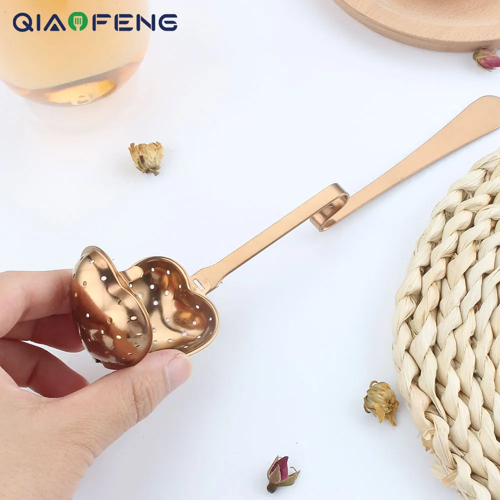 Ergonomic Design Heart Shaped Long Grip mesh metal Spoon loose tea strainer tea infuser